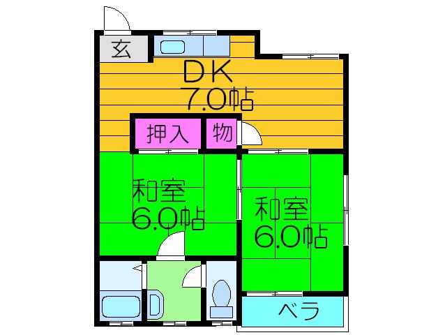 ハイツ内里2(2DK/2階)の間取り写真