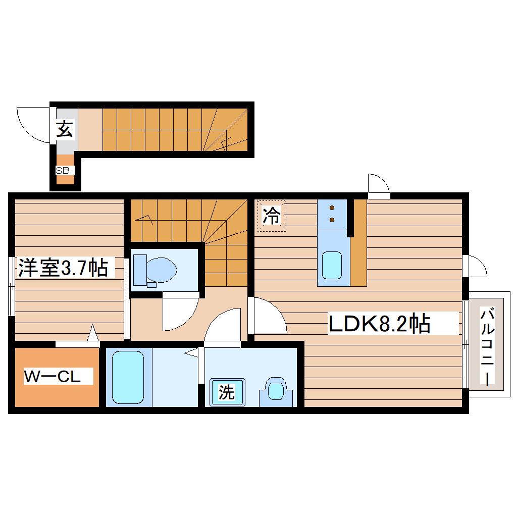 フルール B(1LDK/2階)の間取り写真