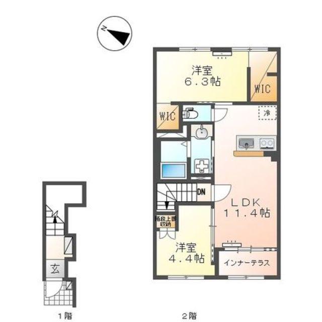 清水町徳倉アパート(2LDK/2階)の間取り写真