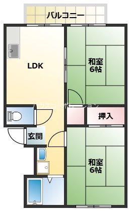 エクセル武庫川Ⅱ(2LDK/2階)の間取り写真