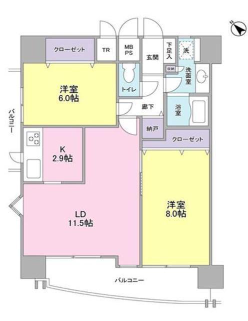 フラットパル山王(2LDK/7階)の間取り写真