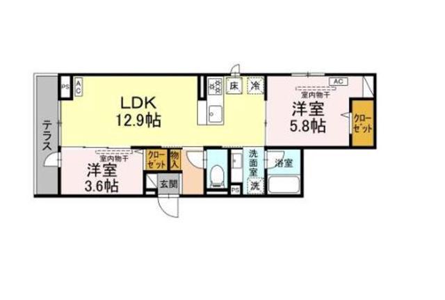 イヴレーア橋本(2LDK/2階)の間取り写真