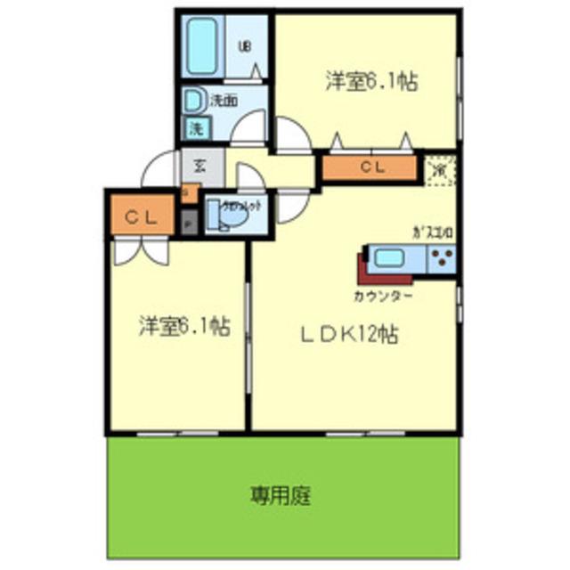 オアゼ二色I番館(2LDK/1階)の間取り写真