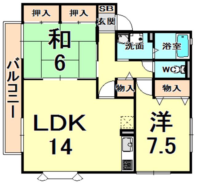 ガーデンスクエア伊丹(2LDK/1階)の間取り写真
