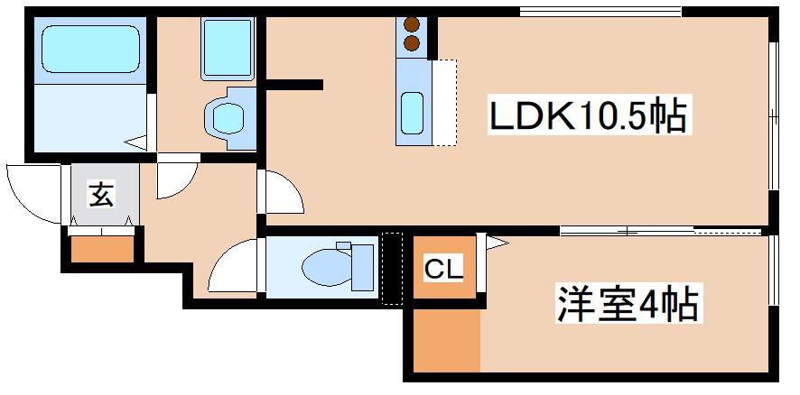アークレイ鵤(1LDK/1階)の間取り写真