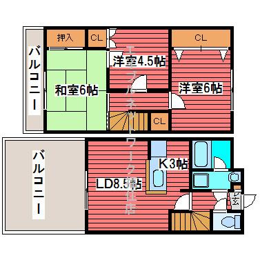 西岡沼田ビル(3LDK/2階)の間取り写真