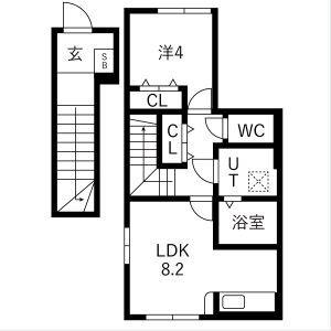 アクアフィオーレ江南(1LDK/2階)の間取り写真