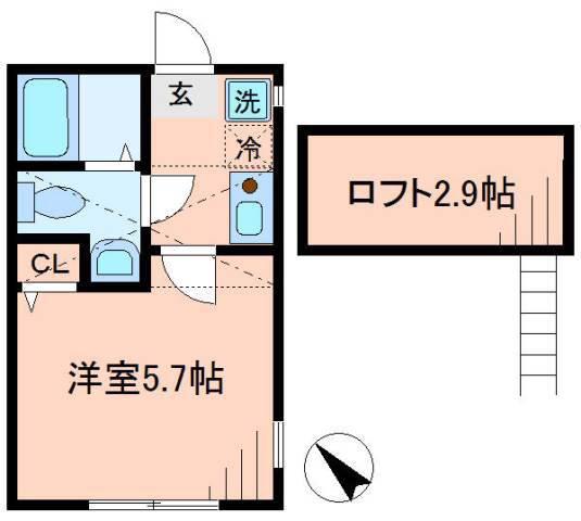 エム&エム白楽(1K/2階)の間取り写真