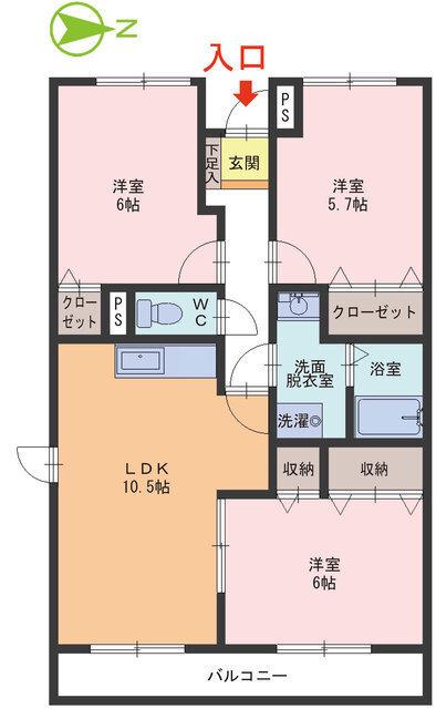ウエスト・ヴァレー(3LDK/2階)の間取り写真
