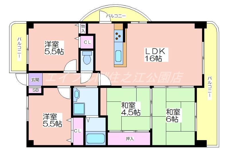 ノアーズアーク住之江(4LDK/5階)の間取り写真