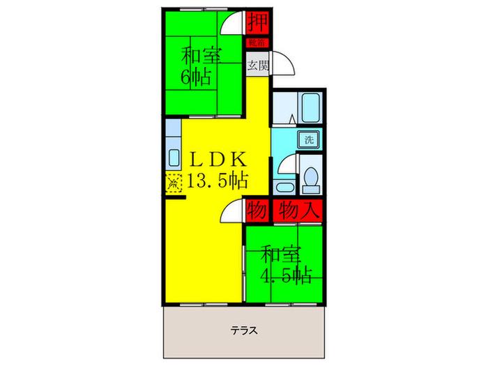 ハイツ久宝園(2LDK/1階)の間取り写真
