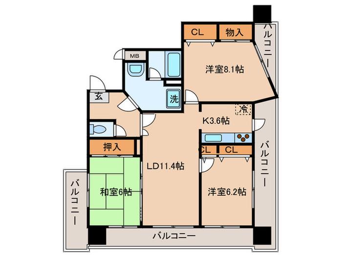 エスポワール福岡(3LDK/11階)の間取り写真