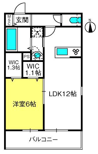 プランヴィラージュ並木(1LDK/1階)の間取り写真