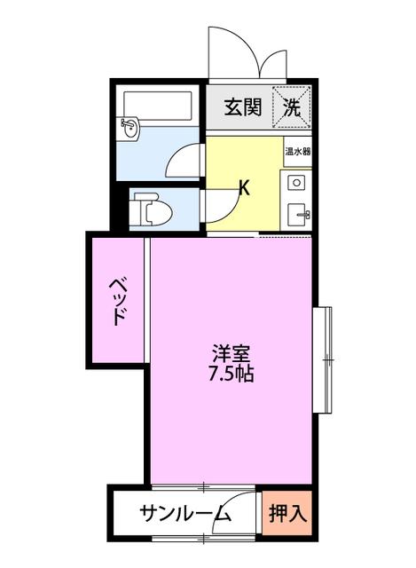 穂波ツインズII(1K/2階)の間取り写真