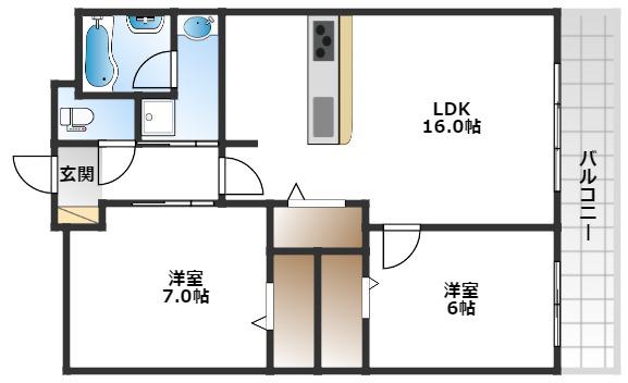 カビサ千里中央(2LDK/3階)の間取り写真