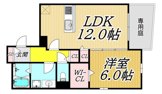 エルミタージュ塚口(1LDK/1階)の間取り写真