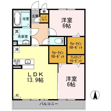 グラン・スイート高畑西(2LDK/3階)の間取り写真