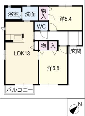 コンフォールハイツ瀬戸B棟(2LDK/1階)の間取り写真