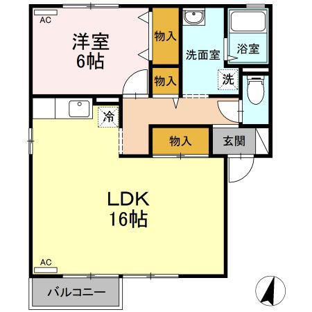ハイツ田園 II B棟(1LDK/2階)の間取り写真