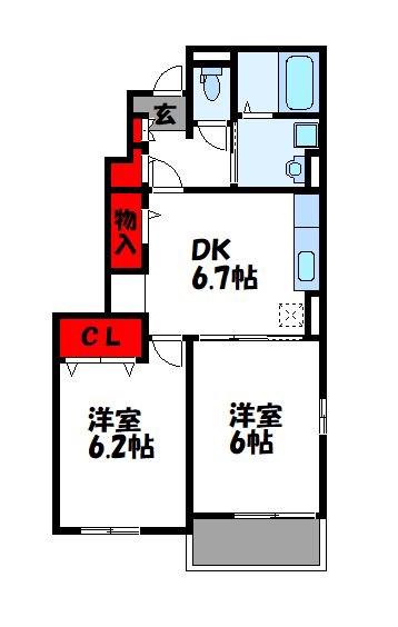 サリーレ天神ノ木II(2DK/1階)の間取り写真