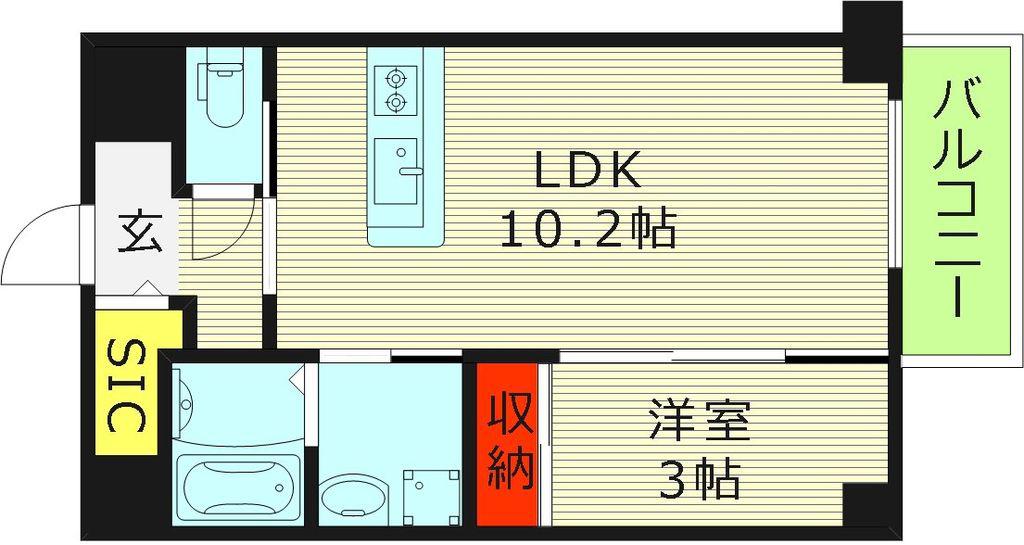 メゾンキコー今里(1LDK/3階)の間取り写真