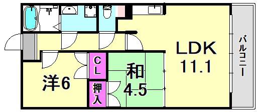 REBANGA武庫之荘アパートメント(2LDK/2階)の間取り写真