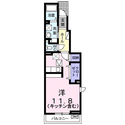 AJCスクエア A棟(ワンルーム/1階)の間取り写真