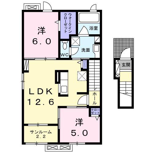 ロジュマン ココティエIII(2LDK/2階)の間取り写真