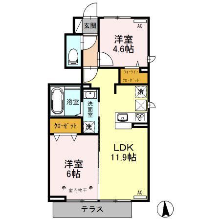 クレイン5(2LDK/1階)の間取り写真
