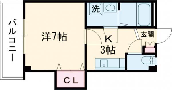 ヴィラ弥右衛門(1K/2階)の間取り写真