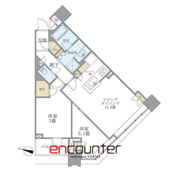 BRILLIA TOWERS目黒ノースレジデンス(2LDK/7階)の間取り写真