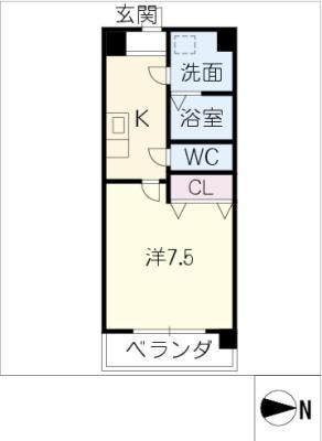 BLUEWING鯉江本町(1K/2階)の間取り写真