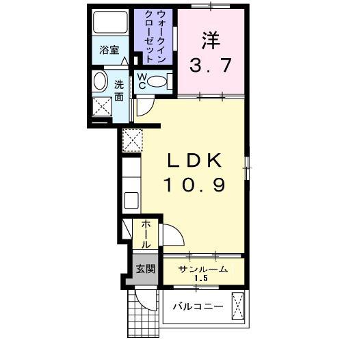 パイン ストリーム C(1LDK/1階)の間取り写真