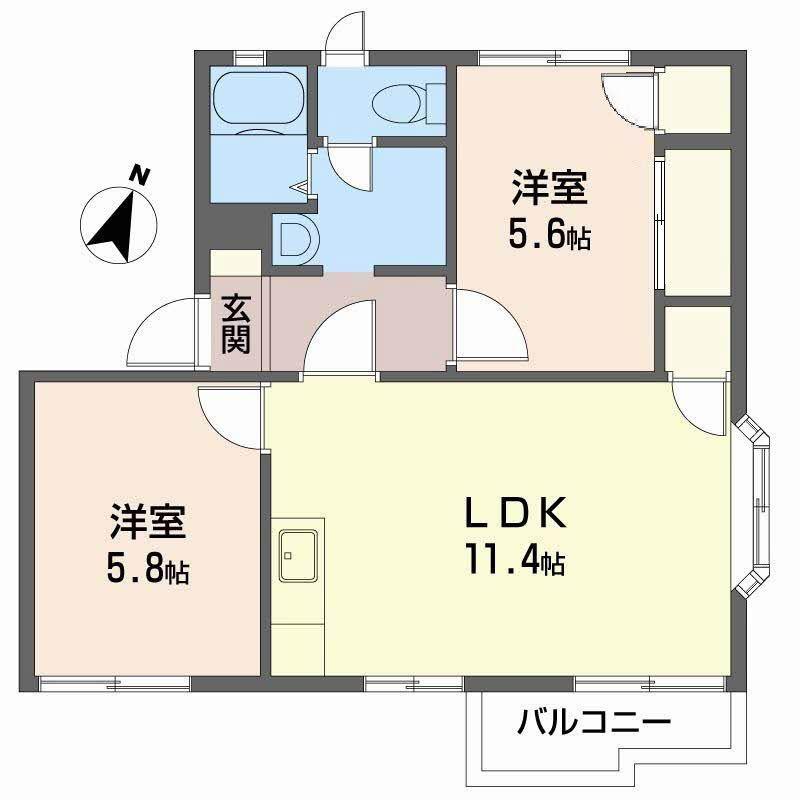 英賀保ハイツ3(2LDK/1階)の間取り写真