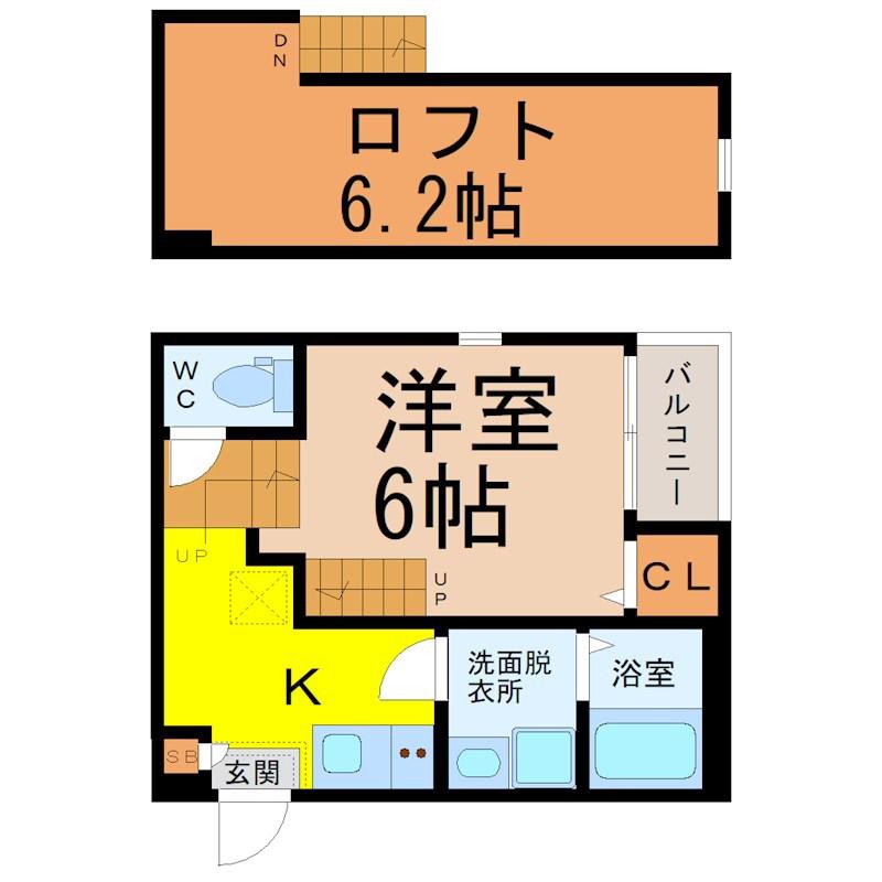 アイランドヴィラ下飯田(1SK/2階)の間取り写真