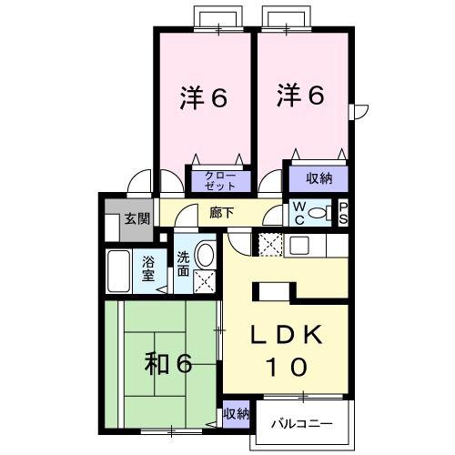 ヴィラアンソレイエ(3LDK/2階)の間取り写真