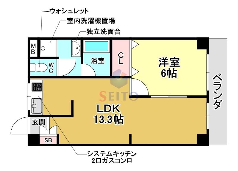 パステルハイツ(1LDK/2階)の間取り写真