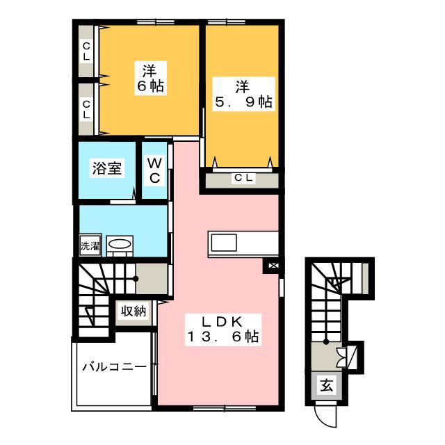 ボンフェリシア Β(2LDK/2階)の間取り写真