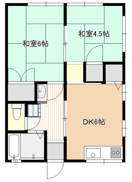 神田アパート1(2DK/2階)の間取り写真