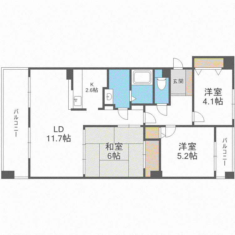 クリオ行啓通参番館(3LDK/5階)の間取り写真