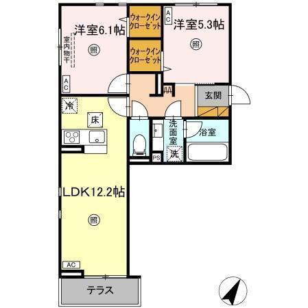 SERENVITA MATSUSHIRO(2LDK/1階)の間取り写真