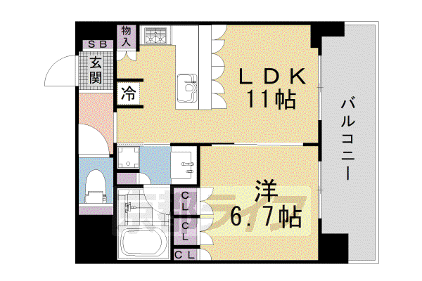リーガル京都御所西V(1LDK/4階)の間取り写真