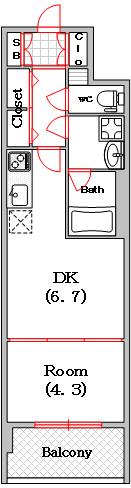 レオンコンフォート難波南(1DK/15階)の間取り写真