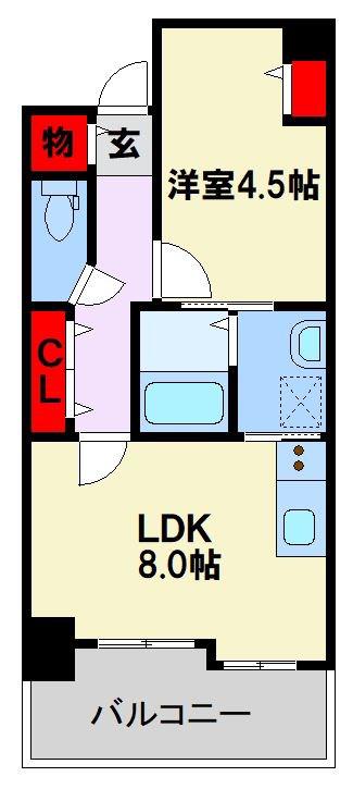 エンクレストけやき通(1DK/4階)の間取り写真