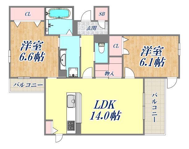 NIGAWA RESIDENCE2(2LDK/3階)の間取り写真