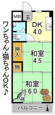 ウエストヒルズ平野(2DK/5階)の間取り写真