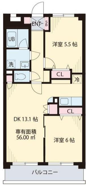コーポ双葉(2LDK/3階)の間取り写真