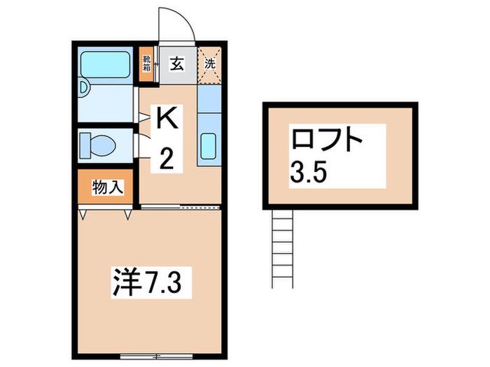 スカイライト大野I(1K/2階)の間取り写真