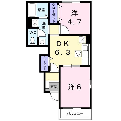 メゾン・アルル(2DK/1階)の間取り写真