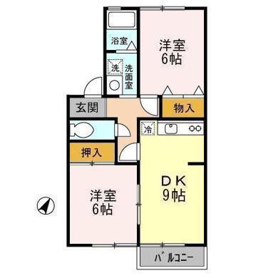 ローズアイランド B(2DK/2階)の間取り写真